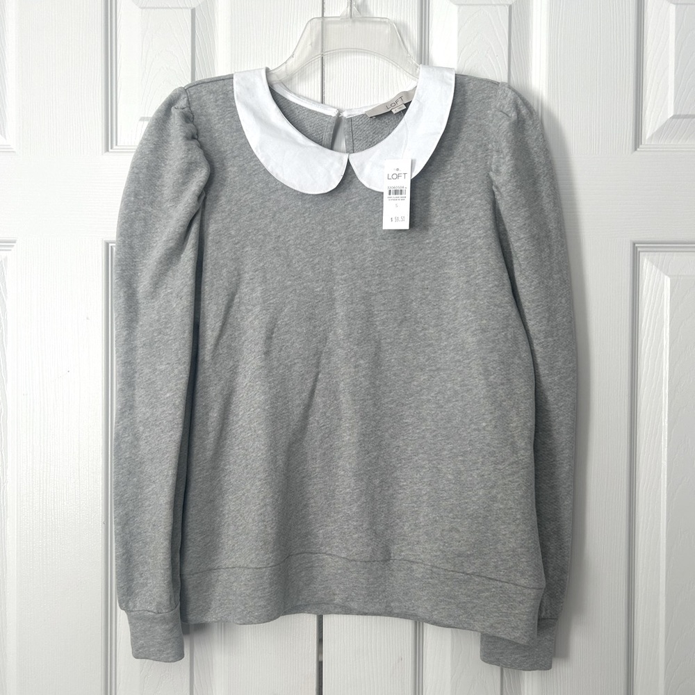 Loft Collared Sweatshirt Gray 100% Cotton NWT Size Small Terry